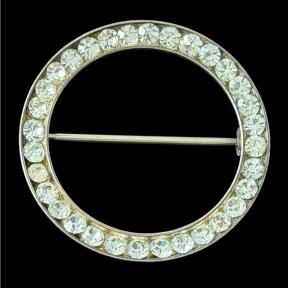 Vintage Sterling Silver Circle Channel Set Crystals Brooch - Picture 2 of 4